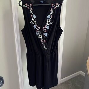 Kaari Blue Black Dress with Floral Embroidery
